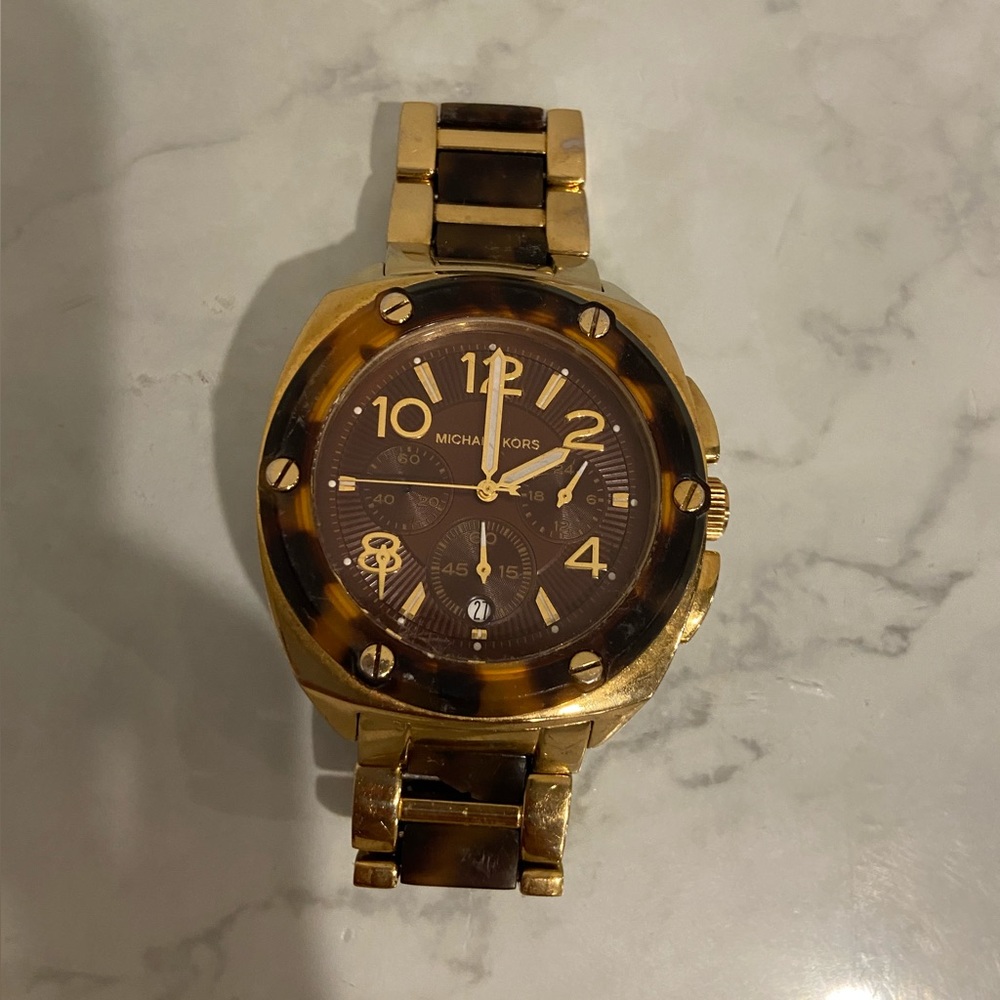 Michael Kors Gold-tone tortoise shell watch
